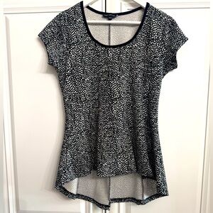 Candy Couture Medium Black/White Leopard Print Cap Sleeve Fit & Flare Top Peplum